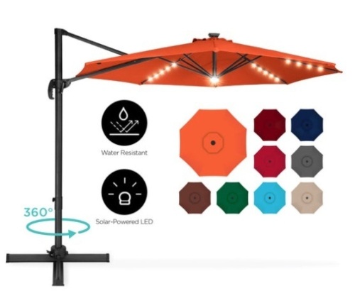 360-Degree LED Cantilever Offset Patio Umbrella w/ Tilt - 10ft, Orange - Lot 254