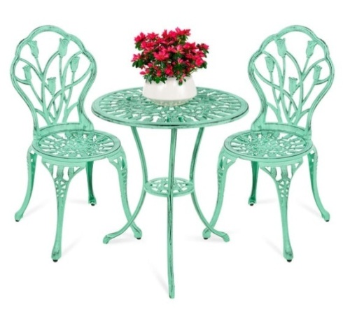 3-Piece Cast Aluminum Patio Bistro Furniture Set, Teal - Lot 257
