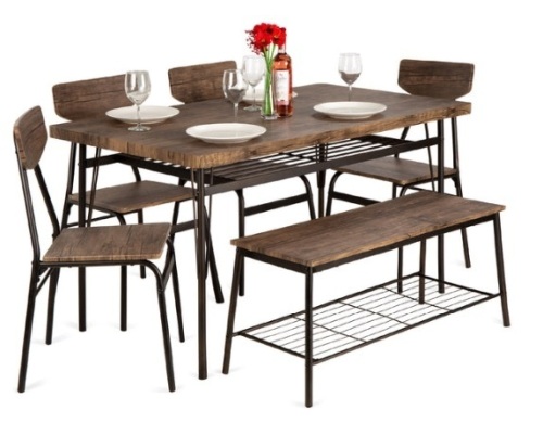 6-Piece Modern Dining Set w/ Storage Racks, Table, Bench, 4 Chairs - 55in - Lot 258