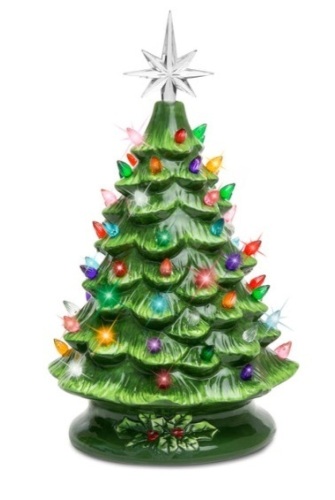15in Pre-Lit Hand-Painted Ceramic Tabletop Christmas Tree w/ 64 Lights - Lot 268