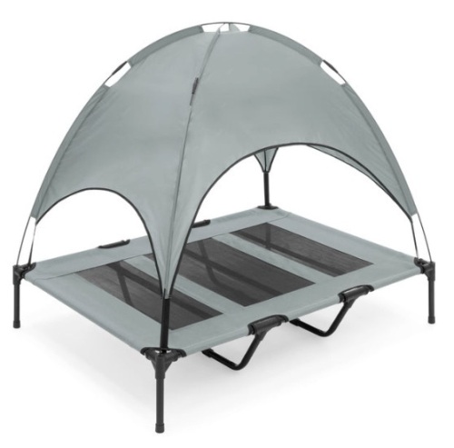 Elevated Cooling Dog Bed, Outdoor Pet Cot w/ Canopy, Carry Bag - 48in, Gray - Lot 272