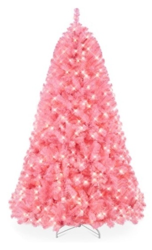 Pre-Lit Artificial Christmas Tree w/ 947 Tips, 350 Lights, Metal Stand - 6ft, Pink - Lot 274