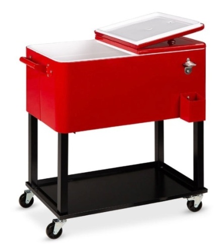 Portable Rolling Cooler Cart w/ Bottle Opener, Catch Tray - 80qt, Red - Lot 276