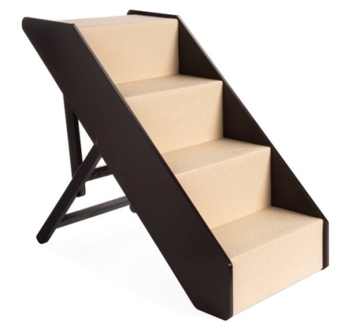 Foldable Adjustable, Non-Slip Wide Wooden Carpeted Pet Step Stairs, 4 Step - Lot 277