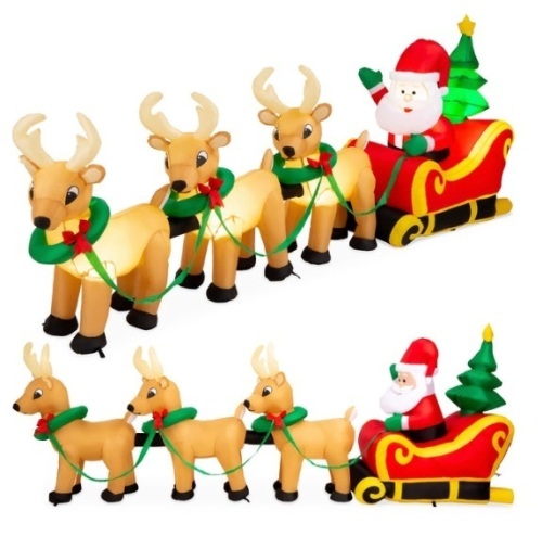 Lighted Inflatable Santa Claus & Reindeer Christmas Decoration - 9ft - Lot 279