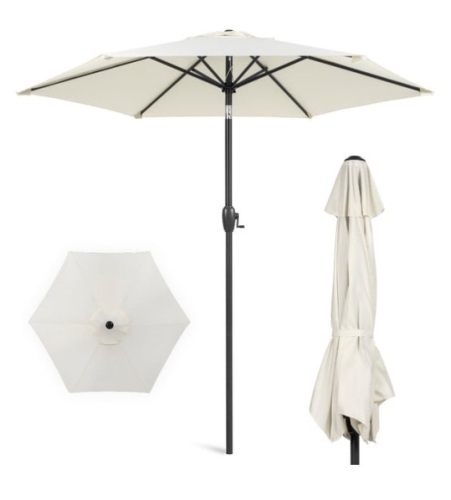 Outdoor Market Patio Umbrella w/ Push Button Tilt, Crank Lift - 7.5ft, Cream - Lot 280