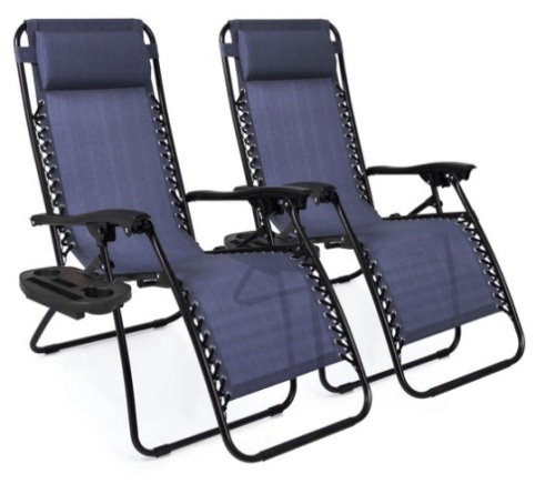 Set of 2 Adjustable Zero Gravity Patio Chair Recliners w/ Cup Holders, Blue - Lot 281