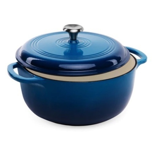 6qt Non-Stick Enamel Cast-Iron Dutch Oven Kitchen Cookware w/ Side Handles, Deep Blue - Lot 352