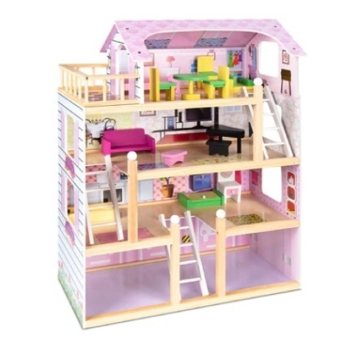4-Level Kids Wooden Dollhouse w/ 13 Furniture Accessories - Lot 357
