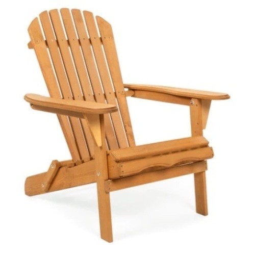 Folding Wooden Adirondack Chair Accent Furniture w/ Natural Finish, Brown - Lot 358