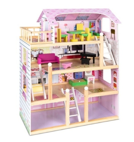 4-Level Kids Wooden Dollhouse w/ 13 Furniture Accessories - Lot 250
