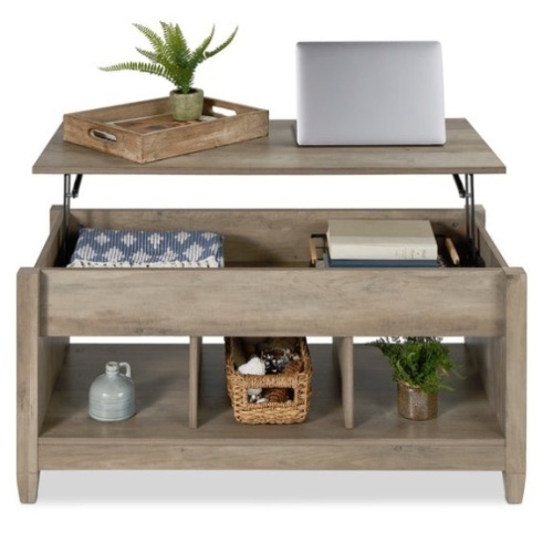 Multifunctional Lift Top Coffee Table w/ Hidden Storage, 3 Cubbies, Gray Oak - Lot 282