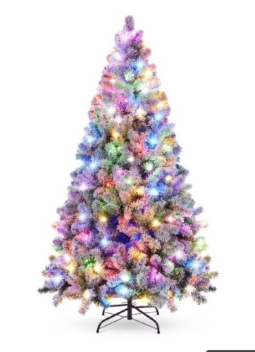 Pre-Lit Snow Flocked Artificial Pine Christmas Tree w/ Multicolored Lights - Lot 283