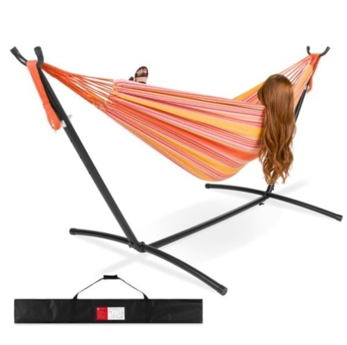 2-Person Brazilian-Style Double Hammock w/ Carrying Bag and Steel Stand, Sunset - Lot 284