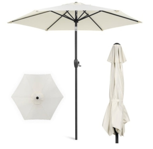 Outdoor Market Patio Umbrella w/ Push Button Tilt, Crank Lift - 7.5ft, Cream - Lot 287