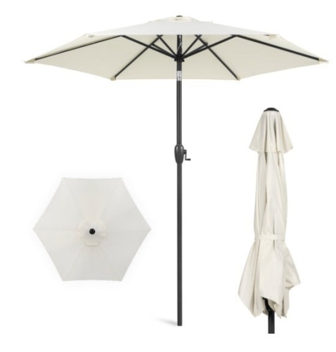 Outdoor Market Patio Umbrella w/ Push Button Tilt, Crank Lift - 7.5ft, Cream - Lot 288
