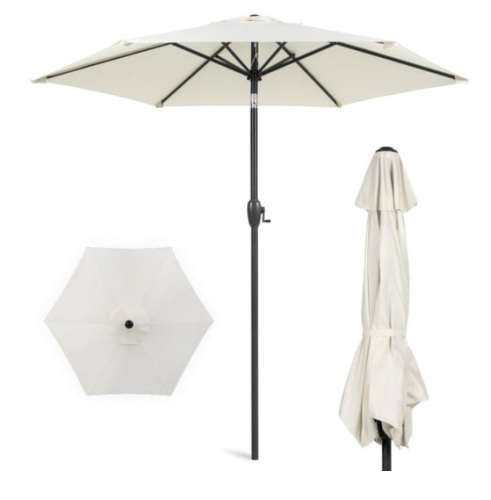 Outdoor Market Patio Umbrella w/ Push Button Tilt, Crank Lift - 7.5ft, Cream - Lot 289