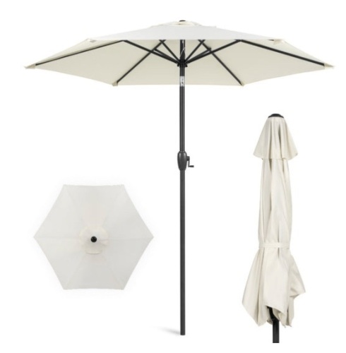 Outdoor Market Patio Umbrella w/ Push Button Tilt, Crank Lift - 7.5ft, Cream - Lot 291