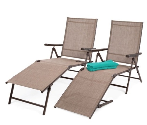 Set of 2 Outdoor Patio Chaise Recliner Lounge Chairs w/ Rust-Resistant Frame, Brown - Lot 295