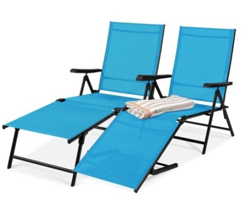 Set of 2 Outdoor Patio Chaise Recliner Lounge Chairs w/ Rust-Resistant Frame, Teal - Lot 296