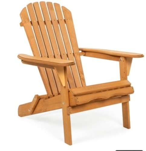 Folding Wooden Adirondack Chair Accent Furniture w/ Natural Finish - Brown - Lot 298