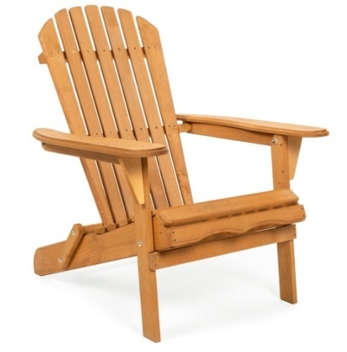 Folding Wooden Adirondack Chair Accent Furniture w/ Natural Finish - Brown - Lot 299