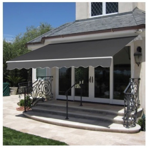 Retractable Patio Awning Cover w/ Aluminum Frame, Crank Handle, 98x80in, Gray - Lot 378