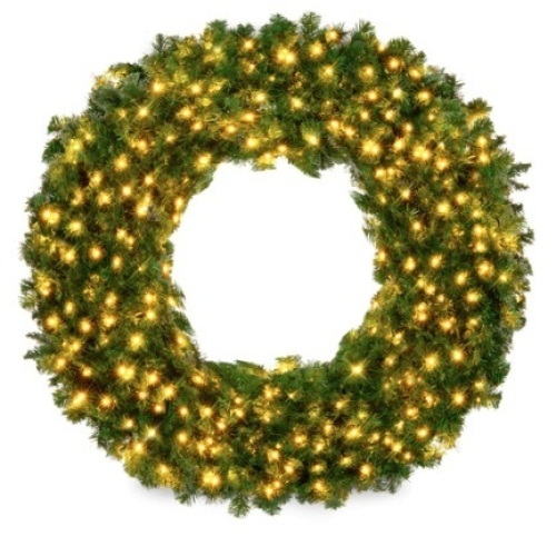 Pre-Lit Artificial Fir Christmas Wreath w/ LED Lights, Plug-In, PVC Tips, 60in - Lot 600