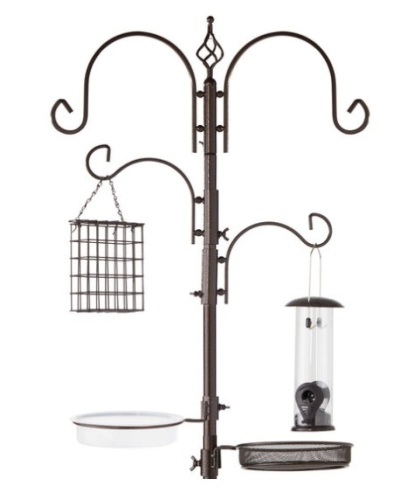 4-Hook Bird Feeding Station, Steel Feeder Stand w/ 2 Bird Feeders - 91in, Bronze - Lot 500