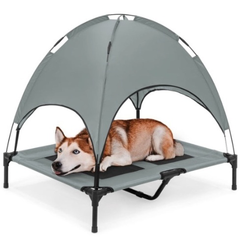 36in Outdoor Raised Cooling Pet Dog Bed w/ Canopy, Travel Bag, Gray - Lot 501