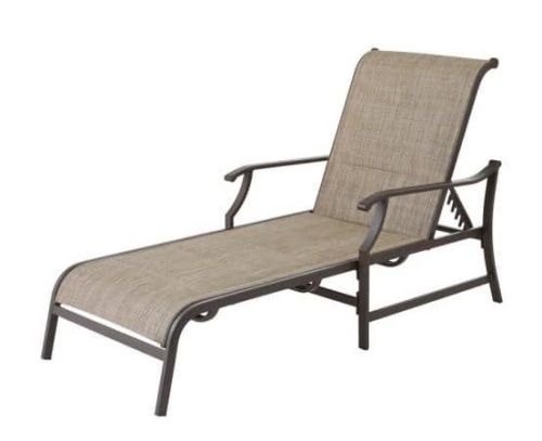 Riverbrook Espresso Brown Padded Sling Steel Outdoor Patio Chaise Lounge Chair - Lot 503