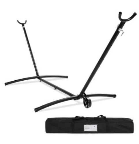 Portable Heavy-Duty Steel Hammock Stand w/ Built-In Wheel, Case, 9ft, Black - Lot 611