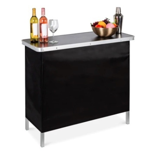 Portable Pop-Up Bar Table w/ Carrying Case, Removable Skirt, Black - Lot 612