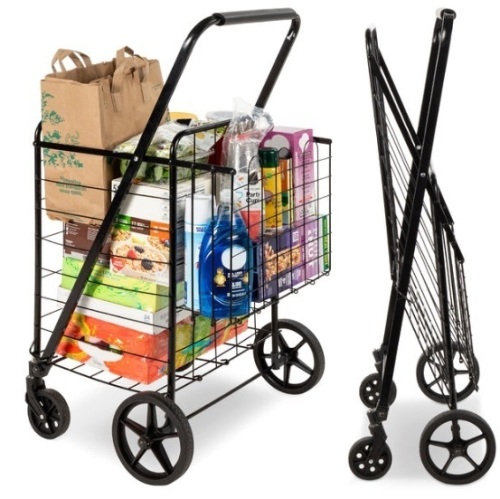 Folding Steel Grocery Cart w/ Double Basket, Swivel Wheels, 220lb Cap, E-Commerce Return/Appears New - Lot 234