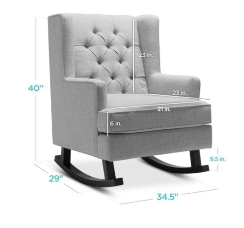 Tufted Upholstered Wingback Rocking Chair, Gray - Lot 520