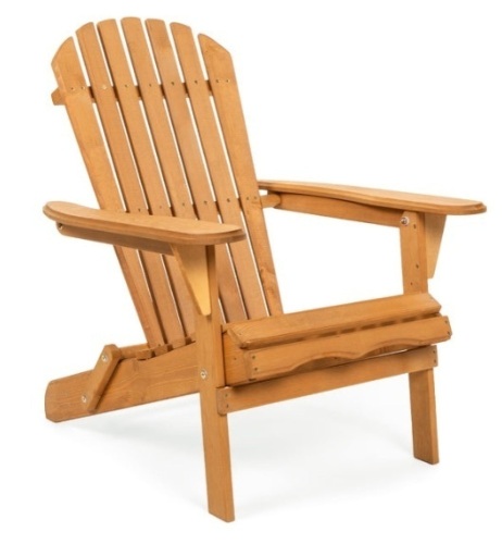 Folding Wooden Adirondack Chair Accent Furniture w/ Natural Finish - Brown - Lot 529