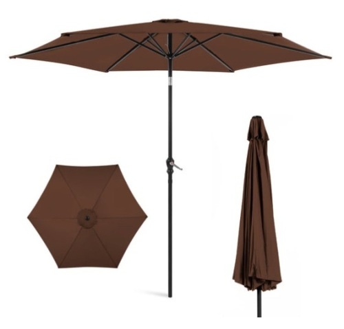 Outdoor Steel Market Patio Umbrella Decoration w/ Tilt, Crank Lift - 10ft, Brown - Lot 530