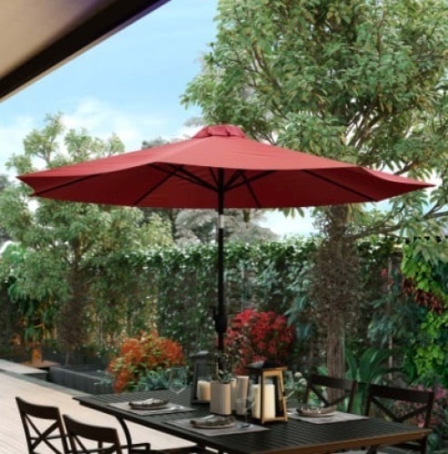 Delacora Outdoor Patio 9 Ft Round Umbrella with Crank and Tilt Function, Red - Lot 535