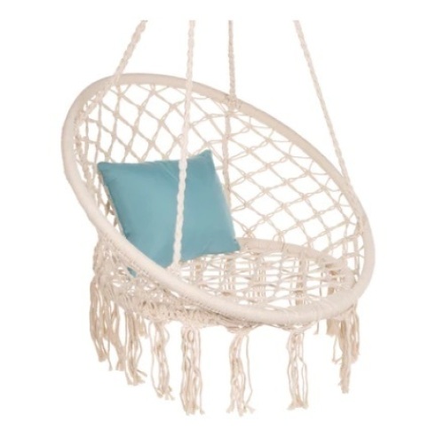 Cotton Macrame Hammock Hanging Chair Swing, Handwoven w/ Backrest, Beige - Lot 620