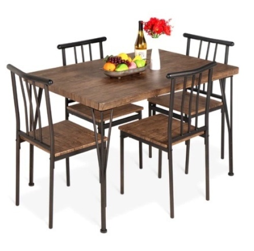 5-Piece Modern Metal and Wood Dining Table Furniture Set w/ 4 Chairs, Drift Brown - Lot 626
