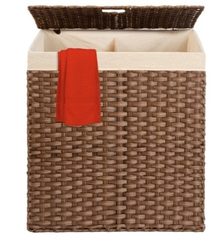 Double Laundry Hamper Basket w/ Easy Assembly, Liner Bag, Dark Brown - Lot 574