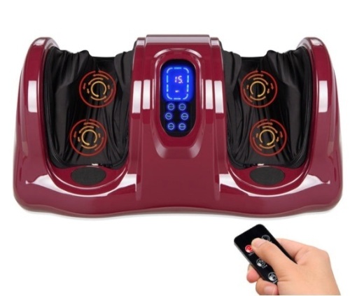 Therapeutic Foot Massager w/ High Intensity Rollers, Remote, 3 Modes, Burgundy - Lot 547