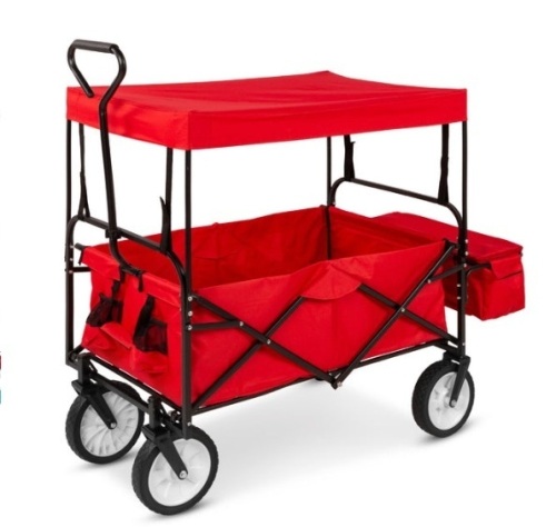 Utility Wagon Cart w/ Folding Design, 2 Cup Holders, Removable Canopy, Red - Lot 548