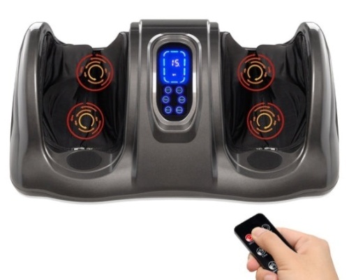 Therapeutic Foot Massager w/ High Intensity Rollers, Remote, 3 Modes, Black - Lot 551