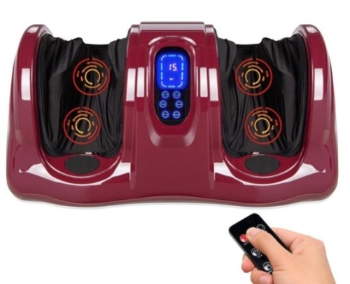 Therapeutic Foot Massager w/ High Intensity Rollers, Remote, 3 Modes, Burgundy - Lot 553