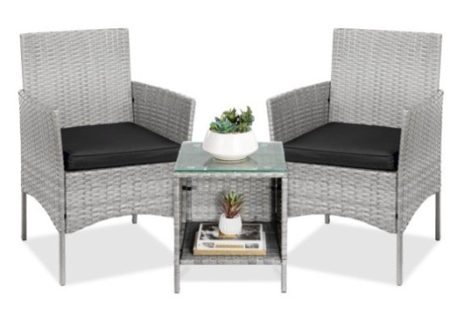 3-Piece Outdoor Patio Wicker Bistro Set w/ Side Storage Table - Lot 560