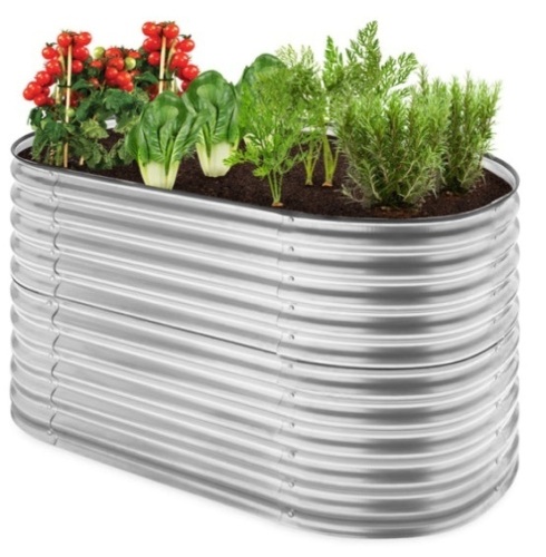 Raised Oval Garden Bed, Customizable Elevated Outdoor Metal Planter - 63in, Silver - Lot 573