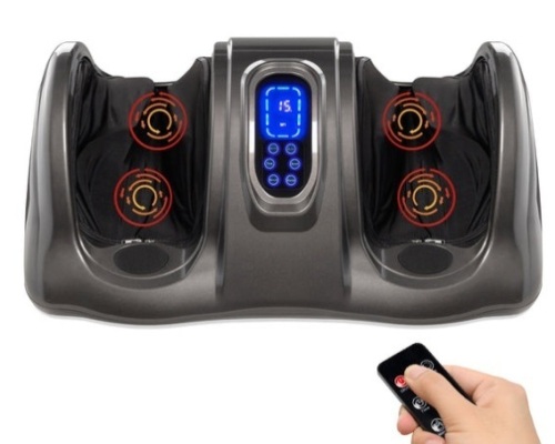 Therapeutic Foot Massager w/ High Intensity Rollers, Remote, 3 Modes, Black - Lot 563