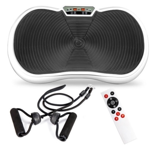 Vibration Plate Exercise Machine Full Body Fitness Platform w/ Bands, White - Lot 565