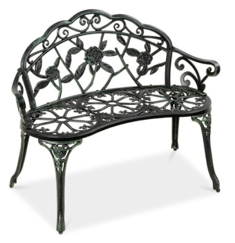 Steel Garden Bench Outdoor Patio Furniture w/ Floral Rose Accent - 39in, Green/Black - Lot 567